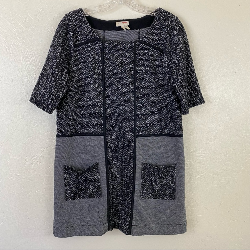 Anthropologie Meadow Rue Small Grey & Black Tweed Short Sleeve Swing Mini Dress